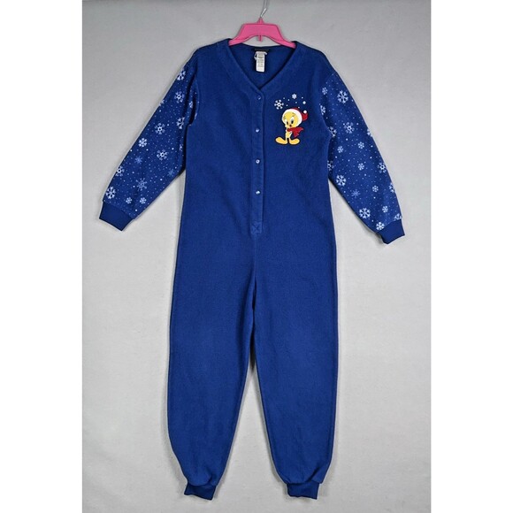 Looney Tunes Other - Looney Tunes Tweety Pajama Suit Adult Medium Fleece Snowflake Christmas Winter